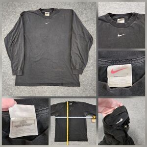 VTG 90s NIKE Mens L Large Center Swoosh Check Embroidered Black T Shirt‎ STAINED